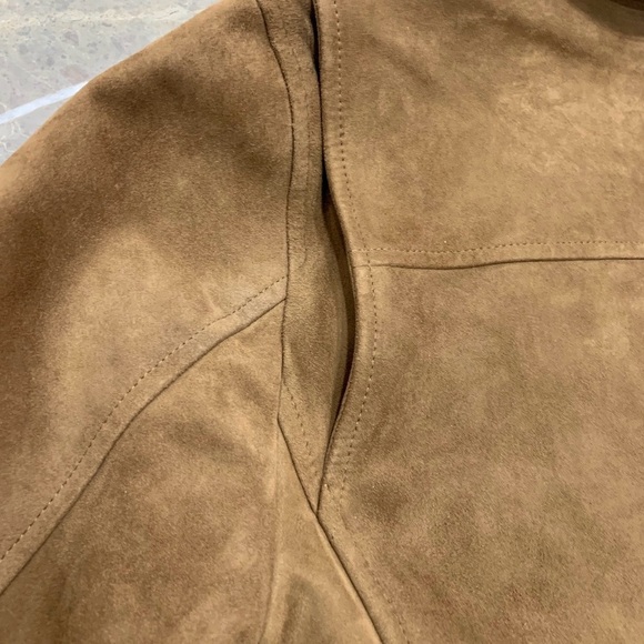 Theory Cropped Lambskin Suede Leather Moto Jacket in Caramel Sz S - Picture 10 of 14